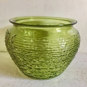 Mid Century Avocado Green Stippled Vase Rose Bowl